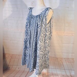 Madewell Beach Dress Blue White Shift Cotton Ties at Shoulders Adjustable Small